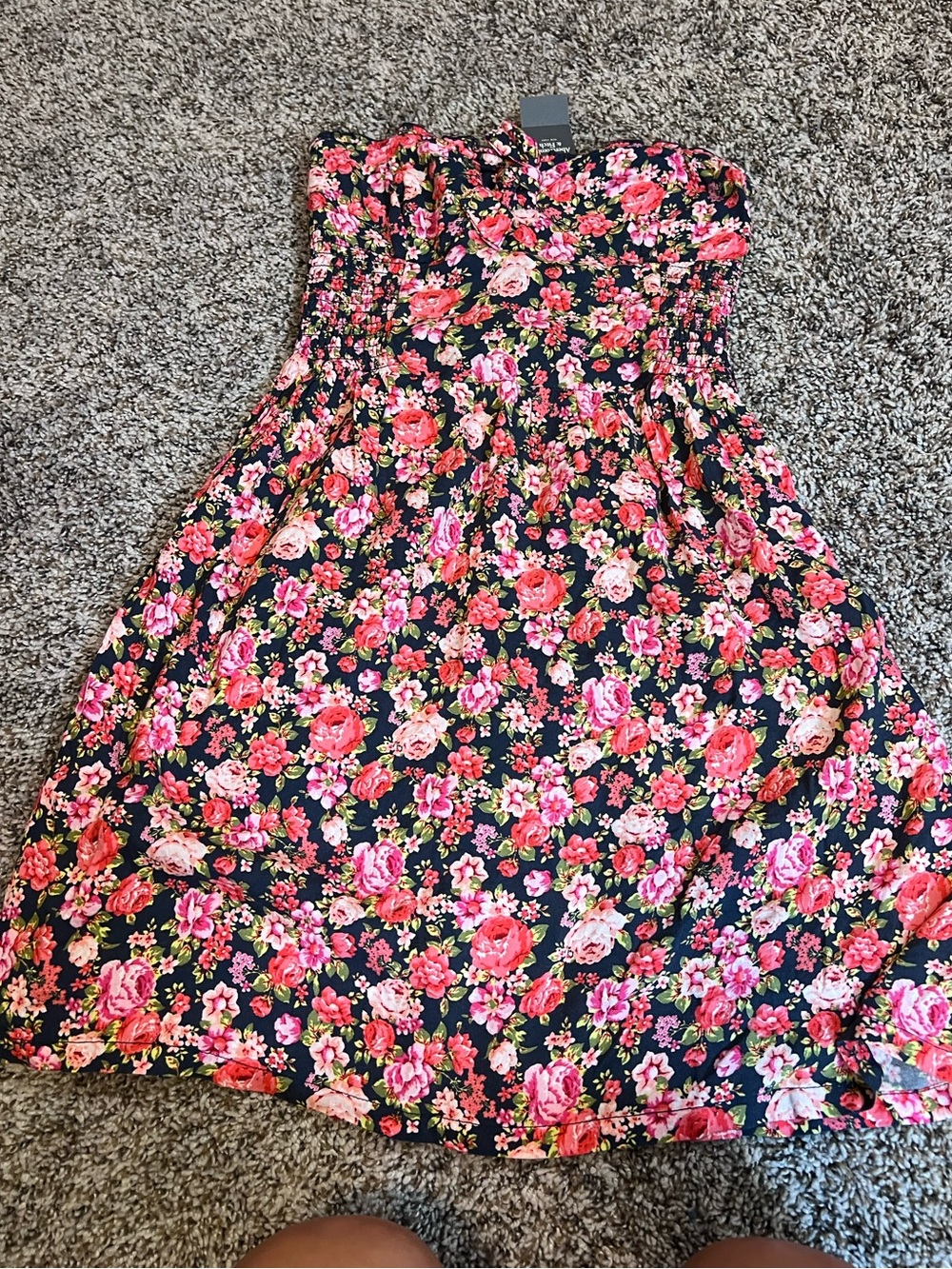 Abercrombie & Fitch Black Strapless Dress with Pink & Green Floral Print